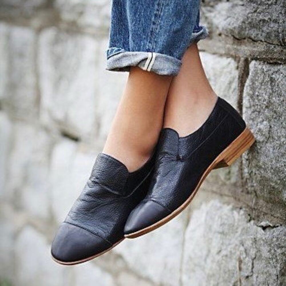 Jeffrey Campbell Berley Leather Loafers Womens 10 Black Cap Toe Slip On